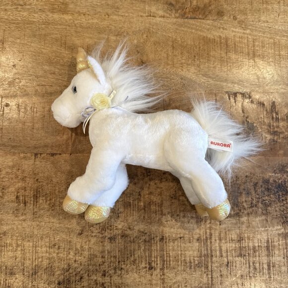 Aurora White 12” Unicorn Lovey Plush Yellow Flower Collar Gold Hooves 2016 - Picture 2 of 10
